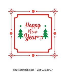 Celebrate the season with this "Happy New Year" text design framed by a Christmas-themed border. Perfect for festive cards, banners, and digital projects to spread holiday cheer.