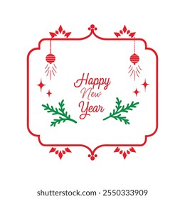 Celebrate the season with this "Happy New Year" text design framed by a Christmas-themed border. Perfect for festive cards, banners, and digital projects to spread holiday cheer.