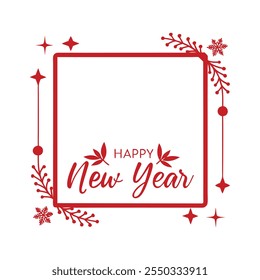 Celebrate the season with this "Happy New Year" text design framed by a Christmas-themed border. Perfect for festive cards, banners, and digital projects to spread holiday cheer.