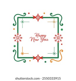 Celebrate the season with this "Happy New Year" text design framed by a Christmas-themed border. Perfect for festive cards, banners, and digital projects to spread holiday cheer.