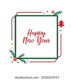 Celebrate the season with this "Happy New Year" text design framed by a Christmas-themed border. Perfect for festive cards, banners, and digital projects to spread holiday cheer.