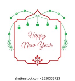 Celebrate the season with this "Happy New Year" text design framed by a Christmas-themed border. Perfect for festive cards, banners, and digital projects to spread holiday cheer.