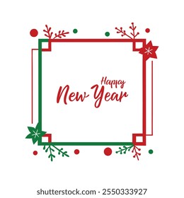 Celebrate the season with this "Happy New Year" text design framed by a Christmas-themed border. Perfect for festive cards, banners, and digital projects to spread holiday cheer.