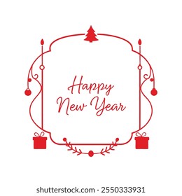 Celebrate the season with this "Happy New Year" text design framed by a Christmas-themed border. Perfect for festive cards, banners, and digital projects to spread holiday cheer.