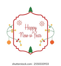 Celebrate the season with this "Happy New Year" text design framed by a Christmas-themed border. Perfect for festive cards, banners, and digital projects to spread holiday cheer.