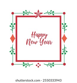 Celebrate the season with this "Happy New Year" text design framed by a Christmas-themed border. Perfect for festive cards, banners, and digital projects to spread holiday cheer.