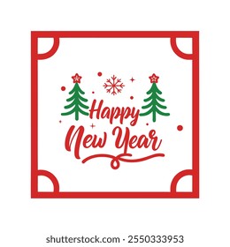 Celebrate the season with this "Happy New Year" text design framed by a Christmas-themed border. Perfect for festive cards, banners, and digital projects to spread holiday cheer.