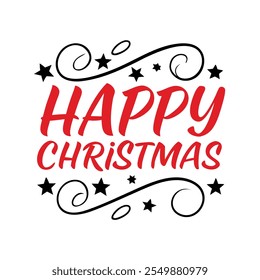 Celebrate the season with this simple and minimalist "Happy Christmas" typography design featuring calligraphic text and festive ornaments. Perfect for holiday cards, posters, and digital projects.