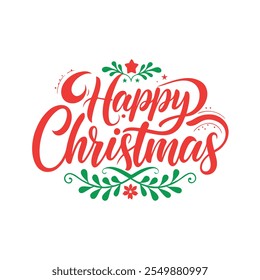 Celebrate the season with this simple and minimalist "Happy Christmas" typography design featuring calligraphic text and festive ornaments. Perfect for holiday cards, posters, and digital projects.