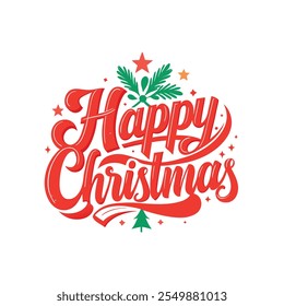 Celebrate the season with this simple and minimalist "Happy Christmas" typography design featuring calligraphic text and festive ornaments. Perfect for holiday cards, posters, and digital projects.