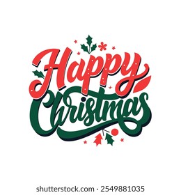 Celebrate the season with this simple and minimalist "Happy Christmas" typography design featuring calligraphic text and festive ornaments. Perfect for holiday cards, posters, and digital projects.