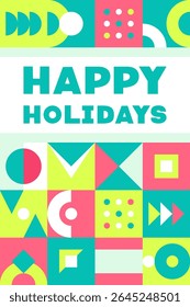 Celebrate the season with a vibrant geometric poster using Bauhaus color blocks and playful shapes Great for holiday cards decor and modern graphic design lovers