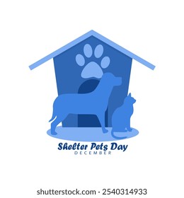 Celebrate Shelter Pets Day to celebrate on December. Illustration of a dog and cat with an animal cage on white background. Animal lovers