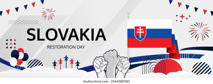 Celebrate Slovakia Restoration Day. Banner billboard with bold and iconic flag colors. Happy Slovakia National Day. Raise your hand to show your support or protest