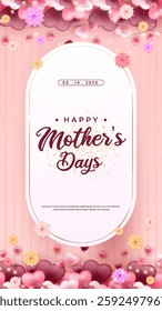 Celebrate the special day with this elegant Mother's Day card featuring a floral background, mesmerizing heart patterns, and a warm pink color theme, perfect for honoring love and motherhood.