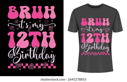 Celebrate a special day with this trendy 12th birthday tee design. Features a unique pink and black color scheme. Perfect for a birthday party.