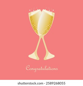 Celebrate special moments with this elegant illustration of two champagne glasses clinking together, accompanied by the word 'Congratulations' in stylish lettering. 