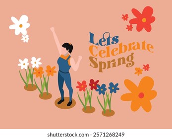 Celebrate Spring with Flowers and Vibrant Design 3d isometric vector illustration