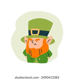 Celebrate St. Patrick's Day with funny illustrations: an evil leprechaun with a big green hat. Perfect for decorating festival badges and parties.