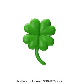 Celebrate St. Patrick's Day with this realistic 3D vector illustration of a lucky four-leaf clover. An iconic symbol of Irish culture, it brings good fortune and happiness to your holiday decorations.