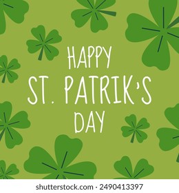 Celebrate St. Patrick's Day with this festive green vector greeting card. It includes clover leaves, traditional calligraphy, and iconic Irish elements for banners.