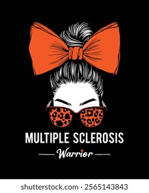 Celebrate strength with this "Multiple Sclerosis Warrior" design. Featuring a bold orange bow, leopard-print sunglasses, and empowering text, it's perfect for MS awareness and support events.