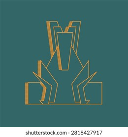 Celebrate structural pride and monumental ambition with this majestic vector emblem showcasing an abstract architectural silhouette. The design masterfully geometricizes a towering skyscraper skyline or a historic city landmark monument, turning complex urban engineering into a symmetrical graphic icon framed by sharp linear borders. Evoking the industrial confidence and lavish optimism of a legendary industrial era, this elite visual asset serves as an exceptional corporate identity logo for high-end construction firms, luxury real estate developers, or investment agencies.