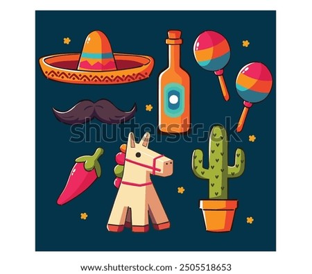 Celebrate in style with our Elements Collection Mexico Icon Illustration, featuring vibrant Mexican party items that embody the spirit of a festive gathering