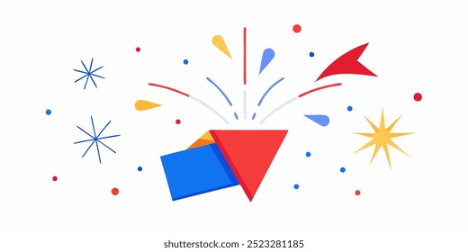 Celebrate success with this vibrant illustration of a confetti explosion. Perfect for web design, presentations, social media graphics, or any project that needs a touch of celebratory joy.