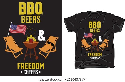 Celebrate summer vibes with this fun and festive BBQ Beers and Freedom Cheers T shirt design Perfect for backyard cookouts Fourth of July parties and anyone who loves grilling and good times.