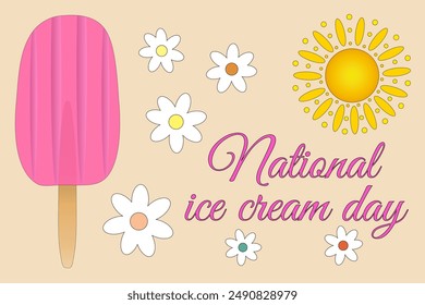 Celebra el festival de verano con este vibrante póster de helado con deliciosos conos de helado y paletas de helado sobre un fondo alegre.