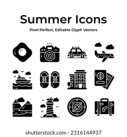 Celebrate the sunny season with a diverse set of summer icons, easy to use and download vectors