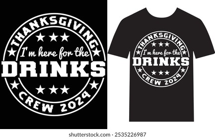 Celebrate the Thanksgiving season with our "I'm Here for the Drinkes Crew 2024" t-shirt! Perfect for those who love to enjoy their favorite drinks while gathering with family and friends. This fun and