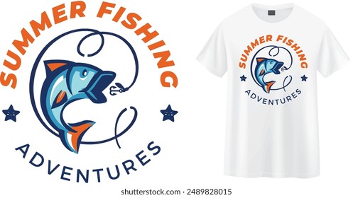 Celebrate the thrill of summer fishing with our 'Summer Fishing Adventures' t-shirt. Featuring a vibrant and dynamic fish graphic, this design is perfect for fishing enthusiasts and adventure seekers.