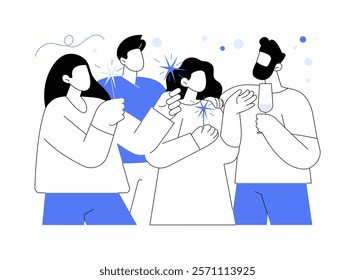 Celebrate together isolated cartoon vector illustrations. Family friends hold sparklers during party celebration, have fun together, leisure time, laughing and talking vector cartoon.