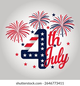Celebrate USA America Independence Day with this vibrant graphic featuring bold red, white, and blue fireworks, stars, and the text '4th July' in a festive, patriotic poster banner background design.