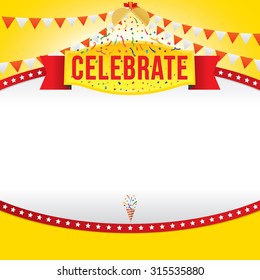 Celebrate vector illustration with confetti background.
