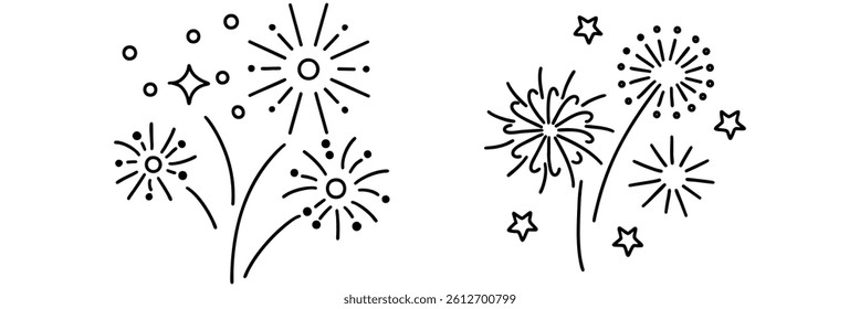 A Celebrate with vibrant line art of fireworks illuminating night sky creating joyful atmosphere
