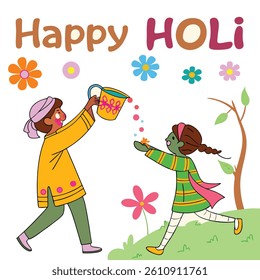 Celebrate the vibrant spirit of Holi with this beautifully designed watercolor-style vector image. Splashed with a burst of vivid colors like pink, yellow, blue, and green, this artwork captures the j