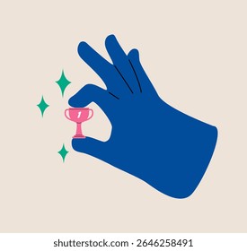 Celebrate the victory. Hand holding cup. Colorful vector illustration

