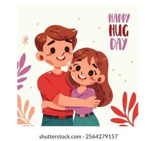 Celebrate the warmth of affection with this cheerful illustration of a cartoon couple embracing each other on Hug Day