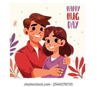 Celebrate the warmth of connection with this hand-drawn Hug Day vector illustration. Featuring joyful characters embracing in a heartfelt hug, this design captures the essence of love and friendship