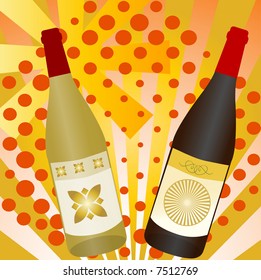 Celebrate! Wine botles on funky background ( use togeter or separate)