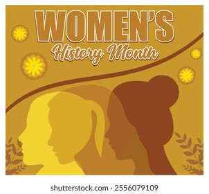 Celebrate Women History Month with this artistic design featuring diverse female silhouettes and floral elements. Flat vector modern illustration 