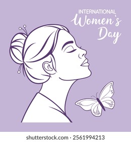 Celebrate Women's Day with a stunning vector design featuring a joyful lady and elegant floral elements. Perfect for greeting cards, invitations, and digital art projects.