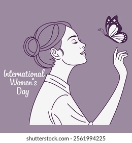 Celebrate Women's Day with a stunning vector design featuring a joyful lady and elegant floral elements. Perfect for greeting cards, invitations, and digital art projects.