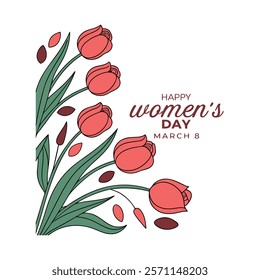 Celebrate Women's Day with this elegant greeting card featuring beautiful pink tulips on a white background. Perfect for sharing heartfelt messages and creating memorable moments.