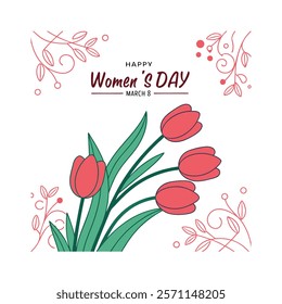 Celebrate Women's Day with this elegant greeting card featuring beautiful pink tulips on a white background. Perfect for sharing heartfelt messages and creating memorable moments.