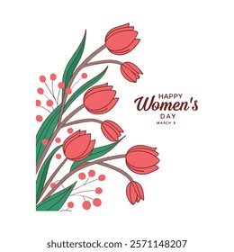 Celebrate Women's Day with this elegant greeting card featuring beautiful pink tulips on a white background. Perfect for sharing heartfelt messages and creating memorable moments.