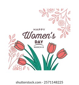 Celebrate Women's Day with this elegant greeting card featuring beautiful pink tulips on a white background. Perfect for sharing heartfelt messages and creating memorable moments.